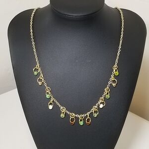 Elegant Gold Necklace with Multicolor Charms